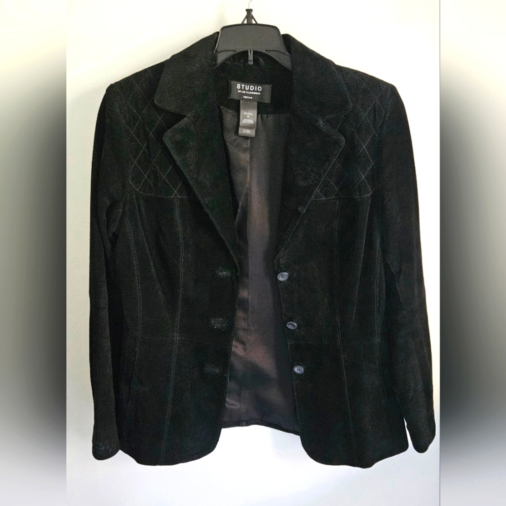 Suede Blazer By Studio Liz Claiborne black suede Jacket